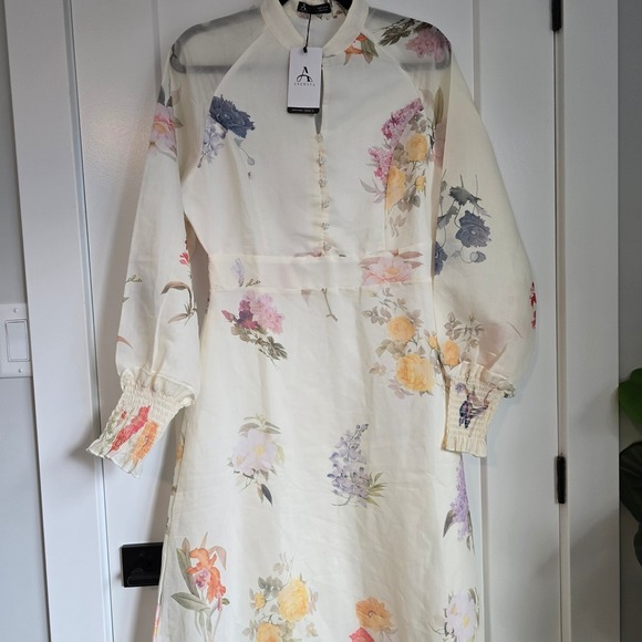 🆕️ *NWT* Anewsta Floral Maxi Dress Ivory Sheer Long Sleeve Party Cocktail M - Picture 9 of 16